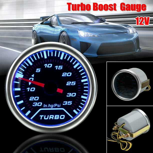 Universal 2''52mm Blue LED 0-35PSI Turbo Boost Gauge Meter Pointer Smoked Face